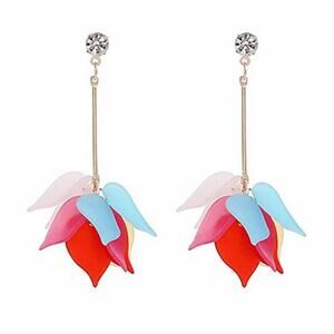 Acrylic Flower Petal Rhinestone Earrings